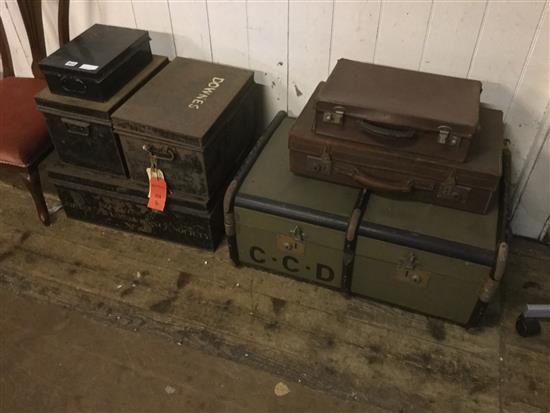 Travel trunk, 2 suitcases & 4 storage boxes